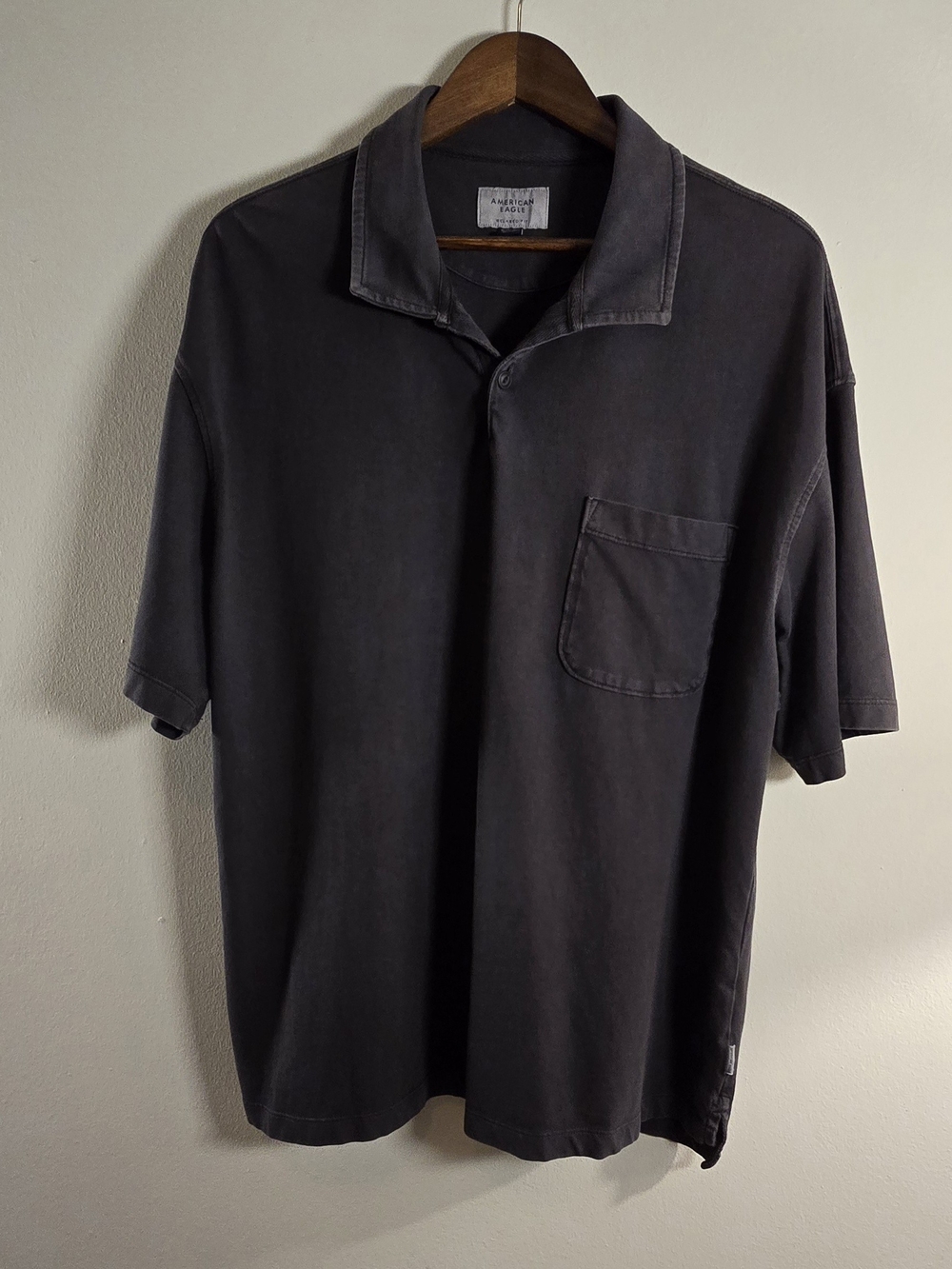 American Eagle Faded Black Polo Shirt XL Relaxed Fit Short Sleeve Pocket Cotton